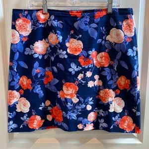 Talbots Floral A-Line Skirt; Blue and Orange Size 14